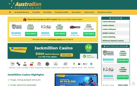Jackmillion Casino | $1500 Sign Up Bonus + 150 Free Spins
