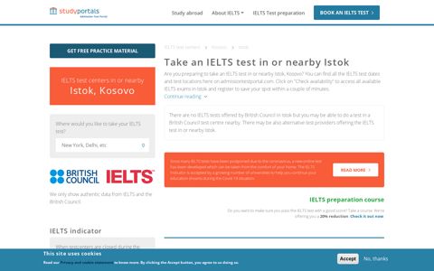 Take the IELTS test in or nearby Istok - Admission Test Portal