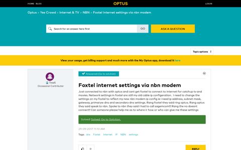 Solved: Foxtel internet settings via nbn modem - Yes Crowd ...