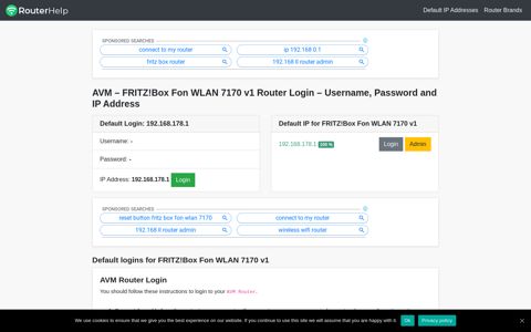 AVM - FRITZ!Box Fon WLAN 7170 v1 Default Login and ...