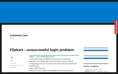 Flipkart - unsuccessful login problem - Customer Care