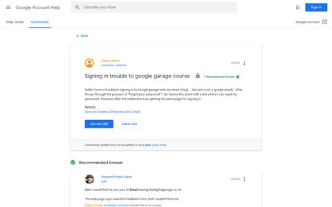 Signing in trouble to google garage course - Google Account ...