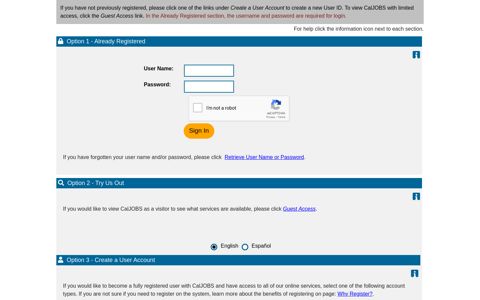 Login and Registration Options - CalJOBS