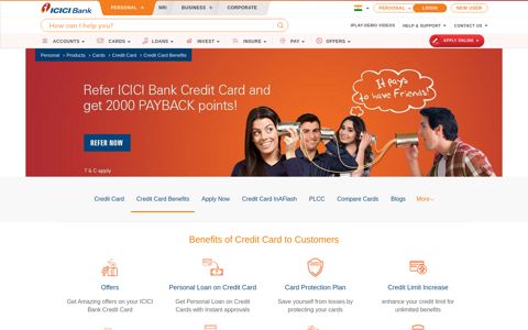 Benefits of Credit Card to Customers - ICICI Bank