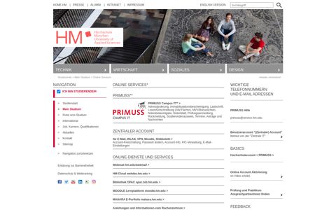 Online Services, PRIMUSS, HM-Account - Hochschule München