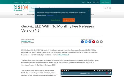 Geowiz ELD With No Monthly Fee Releases Version 4.5