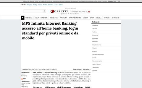 MPS Infinita Internet Banking: accesso all'home banking, login ...