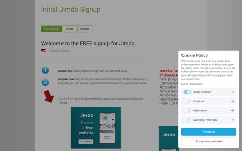 Welcome to the FREE signup for Jimdo - Free Registration for ...