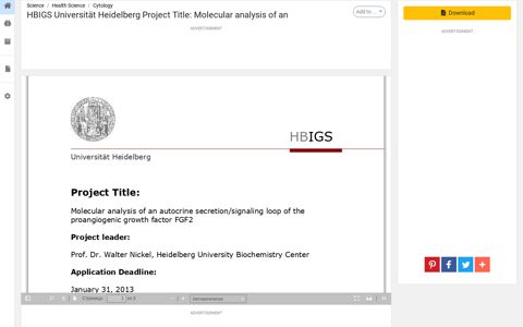 HBIGS Universität Heidelberg Project Title: Molecular analysis ...
