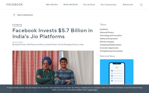 Facebook Invests $5.7 Billion in India's Jio Platforms - About ...