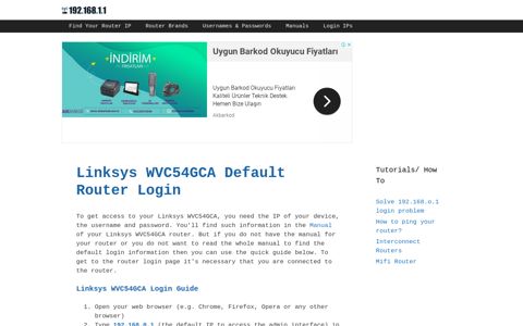 Linksys WVC54GCA - Default login IP, default username ...
