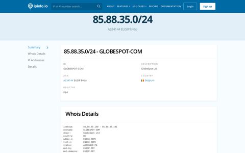 85.88.35.0/24 Netblock Details - GlobeSpot Ltd - IPinfo.io