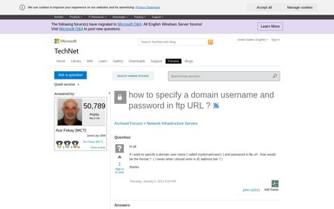 how to specify a domain username and password in ftp URL ?