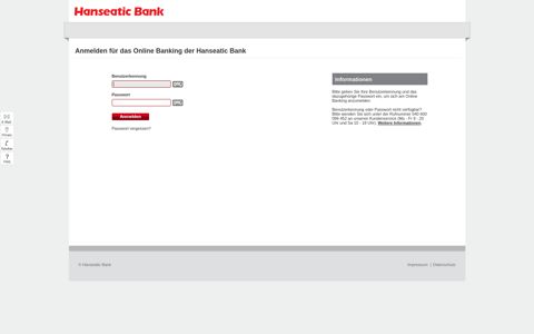 Online Banking Login | Hanseatic Bank