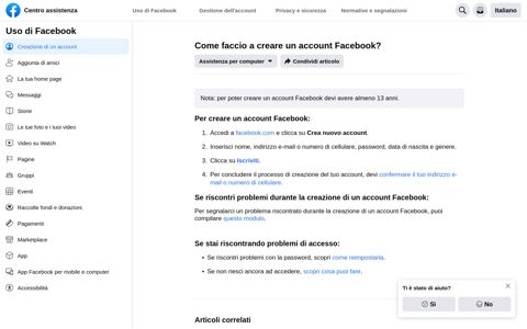 Come faccio a creare un account Facebook?