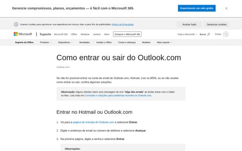 Como entrar ou sair do Outlook.com - Outlook