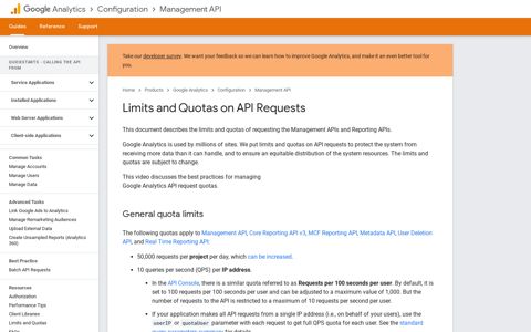 Limits and Quotas on API Requests | Analytics Management API