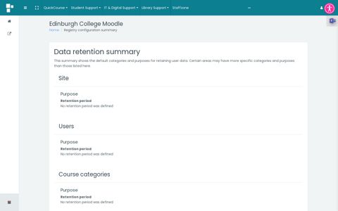 Registry configuration summary - Moodle - Edinburgh College