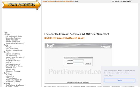 Intracom NetFasteR WLAN Login Router Screenshot ...