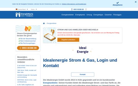 Idealenergie Strom & Gas, Login und Kontakt - Energiemarie
