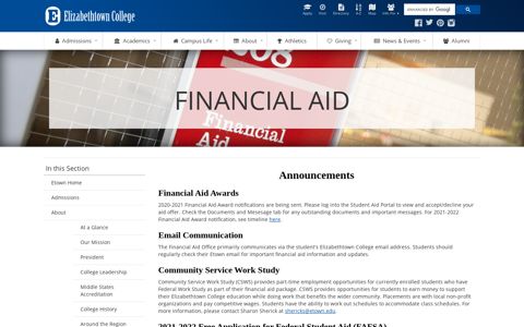 Financial Aid - Elizabethtown College