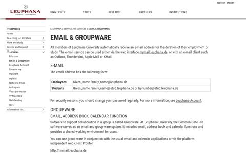 Email & Groupware - Leuphana University of Lüneburg