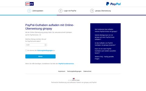 PayPal-Guthaben aufladen mit Online-Überweisung giropay