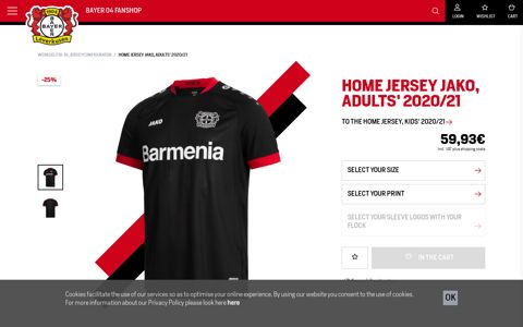 Home Jersey JAKO, adults' 2020/21 | Bayer 04 Leverkusen ...