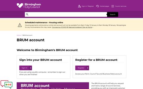 Sign into your BRUM account - Birmingham City Council