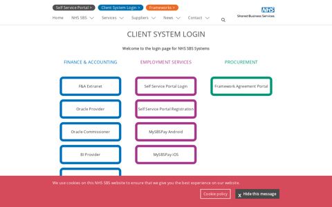 Client System Login - NHS SBS