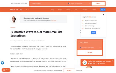 10 Effective Ways to Get More Email List Subscribers - Neil Patel