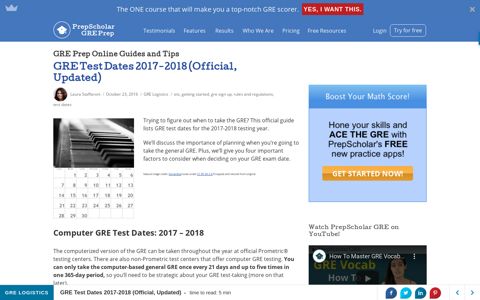 GRE Test Dates 2017-2018 (Official, Updated) • PrepScholar ...