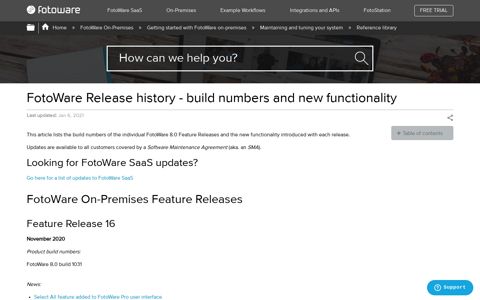 FotoWare Release history - build numbers and new functionality