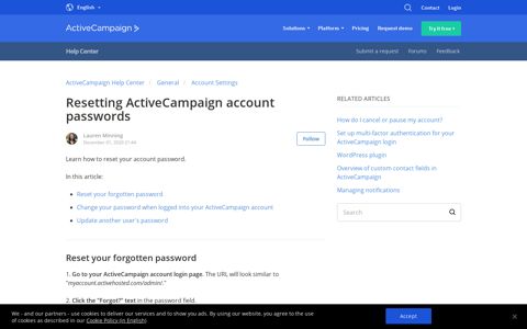 Resetting ActiveCampaign account passwords ...