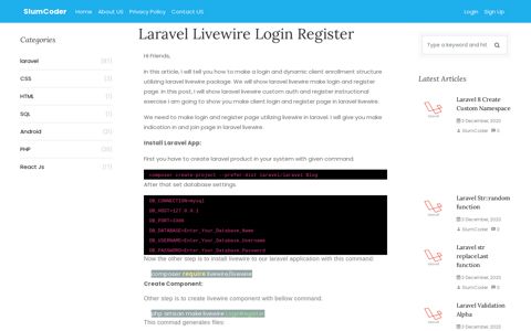 Laravel Livewire Login Register - Slum Coder