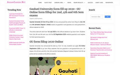 GU form fill up 2020 Online [Apply] GU Registration 2020