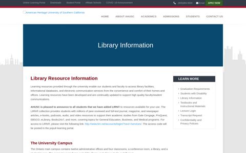 Library Information | AHUSC