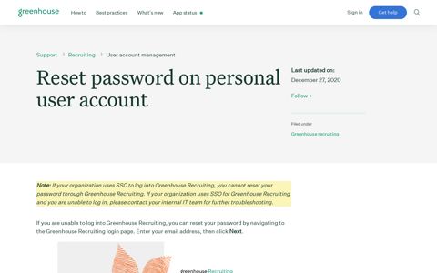 Reset Password on Personal User Account – Greenhouse ...
