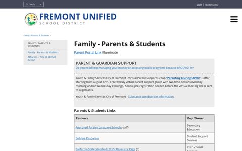 Family - Parents & Students - Fremont Unified School District