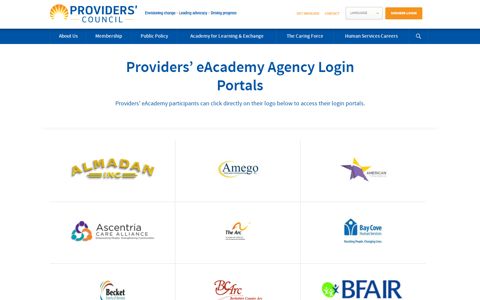 Providers' eAcademy Agency Login Portals - Providers' Council