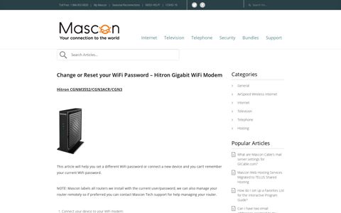 Change or Reset your WiFi Password - Hitron ... - Mascon