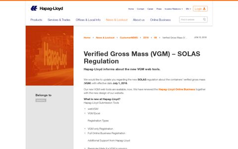 Verified Gross Mass (VGM) – SOLAS Regulation - Hapag-Lloyd