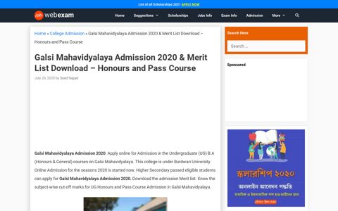 Galsi Mahavidyalaya Admission 2020 & Merit List Download ...