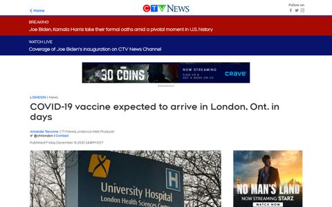 COVID-19 vaccine expected to arrive in London, Ont. in days ...