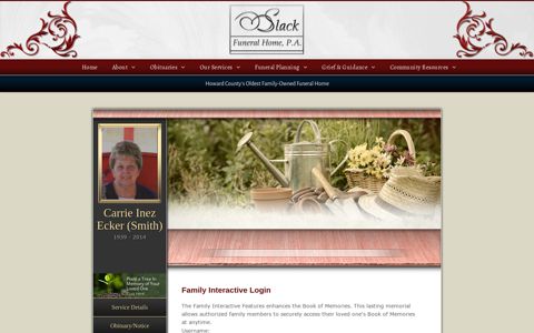Carrie Ecker Login - Ellicott City, Maryland | Slack Funeral Home, P.A.