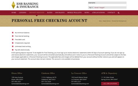 Personal Free Checking Account - ESB Banking & Insurance