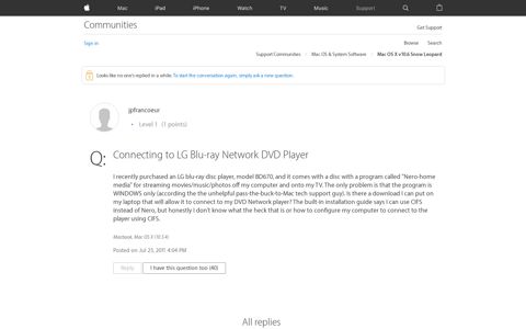 Connecting to LG Blu-ray Network DVD Play… - Apple ...
