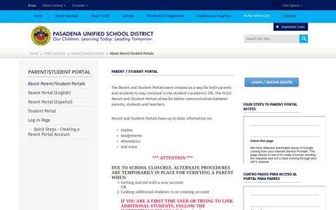 Parent Portal - Pasadena Unified School District