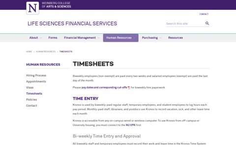 Timesheets: Life Sciences Financial Services - Northwestern ...