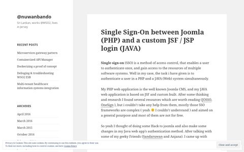 Single Sign-On between Joomla (PHP) and a custom JSF ...